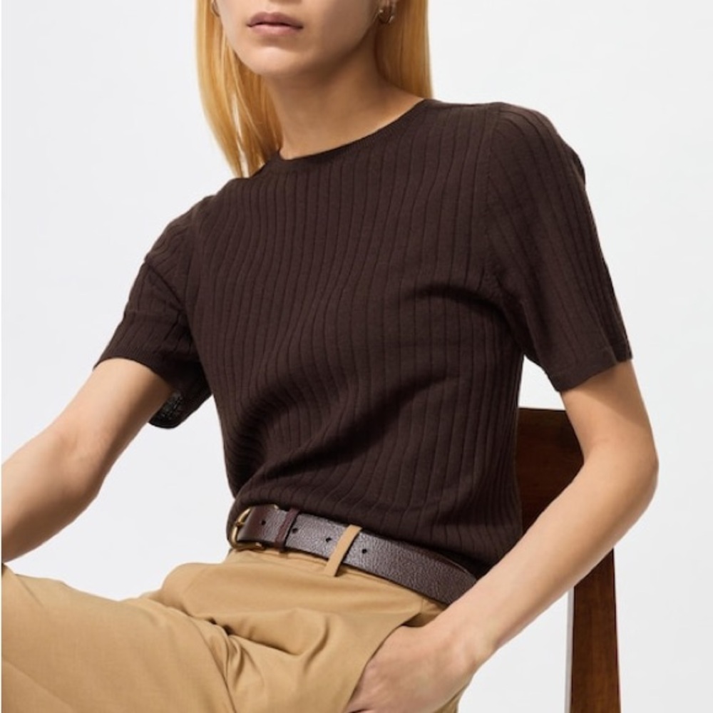 UNIQLO 3D Knit Merino Ribbed Crew Neck Sweater | Half Sleeve